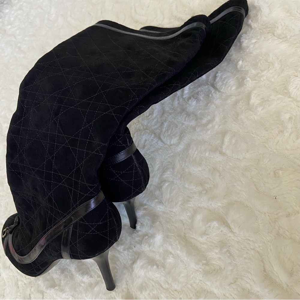 CHRISTIAN DIOR Cannage Quilted Suede Leather Knee-High Boots Stiletto He… - Picture 7 of 16